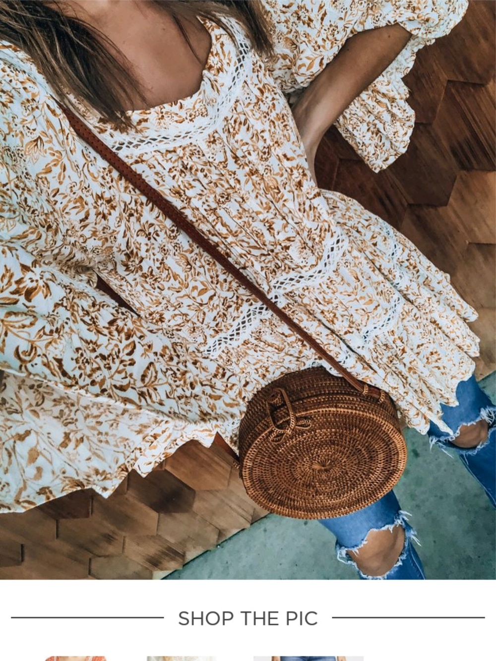 Free People Cream Floral Peasant Tunic with Golden Yellow